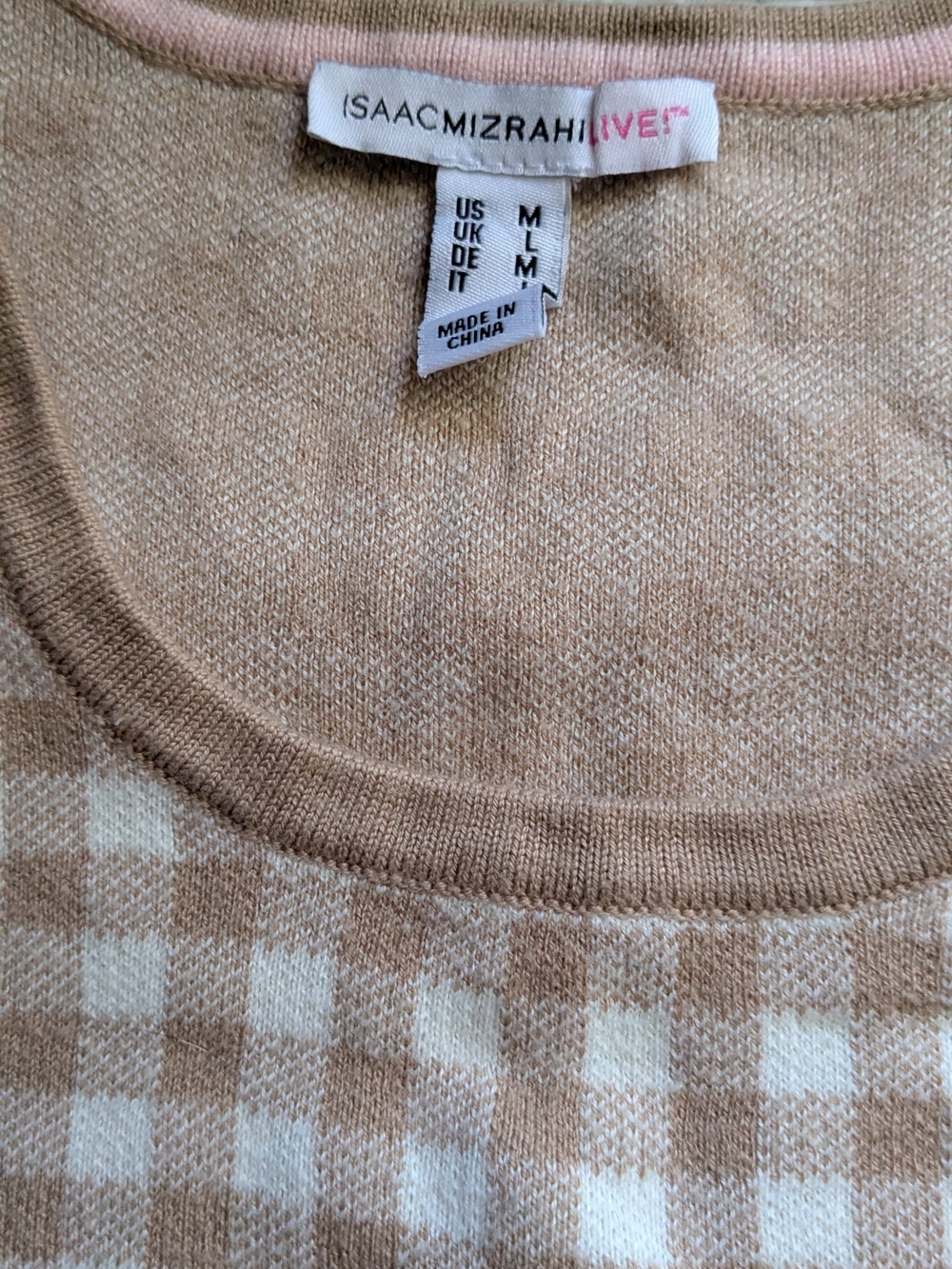 Isaac Mizrahi Beige & White Gingham Knit Tank Top - Picture 3 of 5